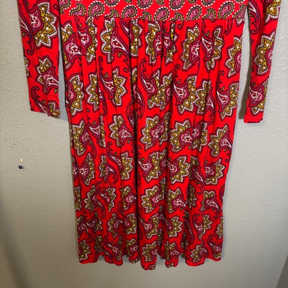 Boden Thea Long Sleeve Jersey Dress Midi Red Paisley Size 8 Petite Office Modest - Picture 6 of 10